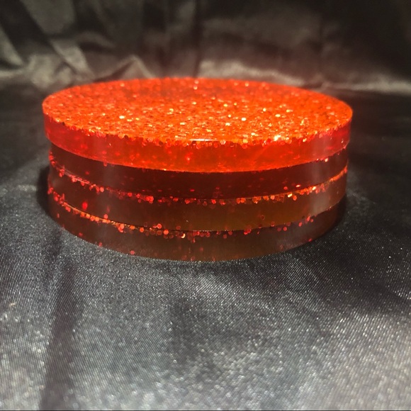 Red Glitter Coaster Set Resin Glam For Home Decor or Holiday / Christmas - Picture 13 of 17